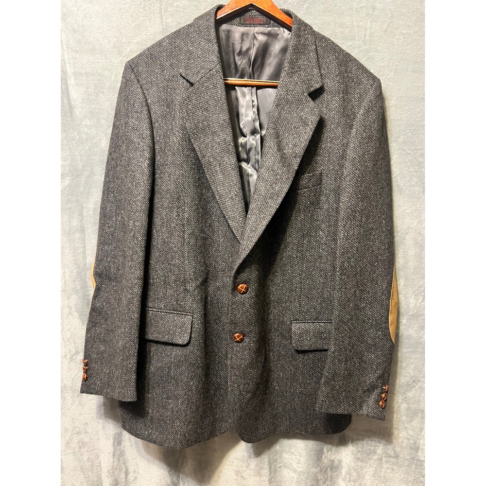 Courtenay Mens 46R Wool Tweed Blazer Elbow Patch Brown Gray Jacket EUC